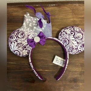 Disney Parks Minnie Mouse Ears Headband Purple Glitter Crown and Feathers Jubile